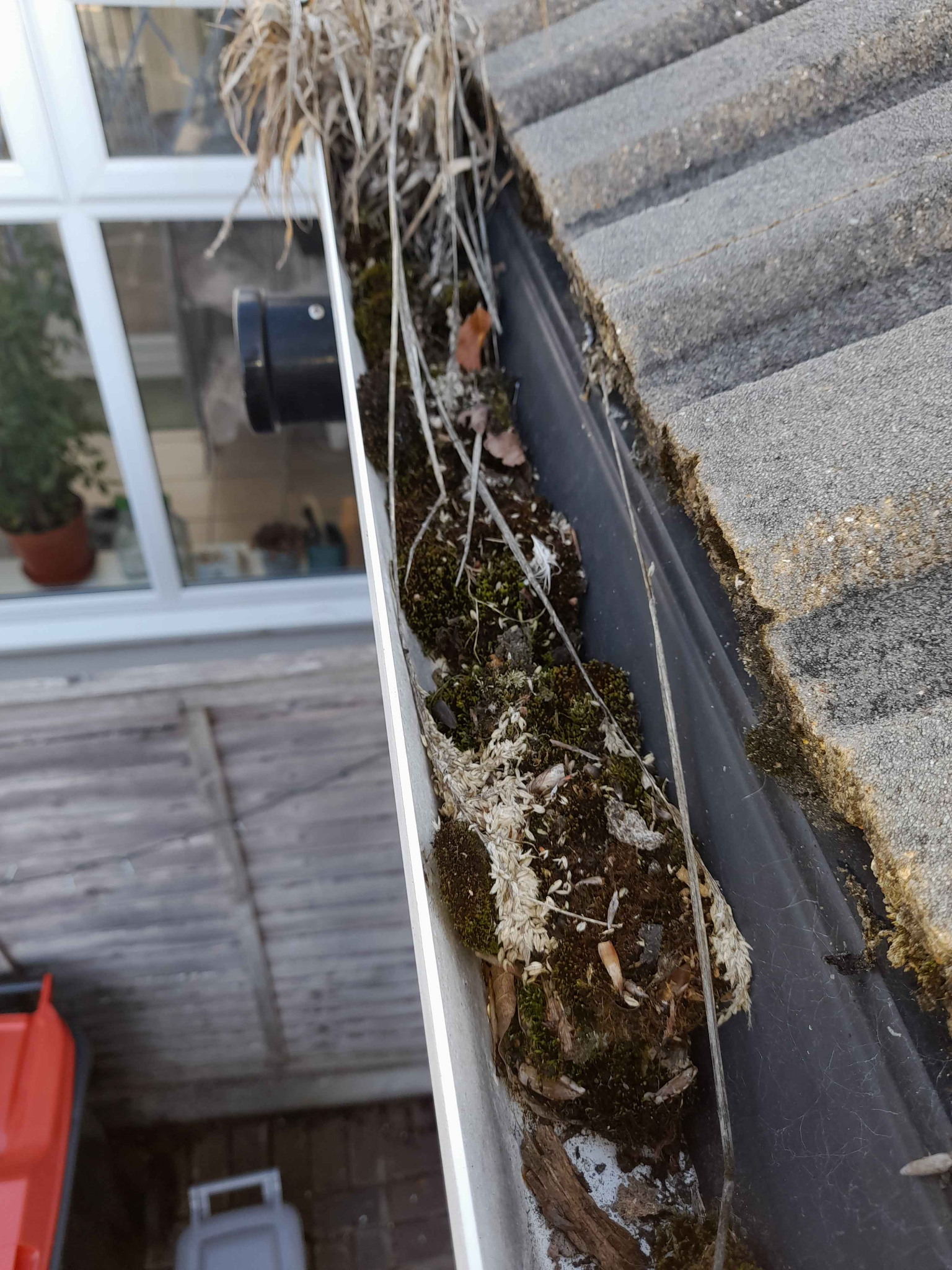 Gutter clearing, before cleaning